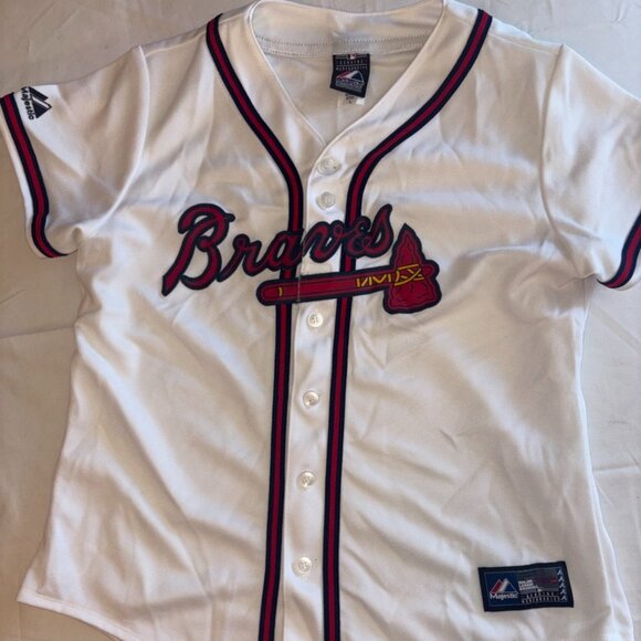 Adult Atlanta Braves Majestic MLB Baseball Jersey Top Size Large Button - Picture 1 of 7